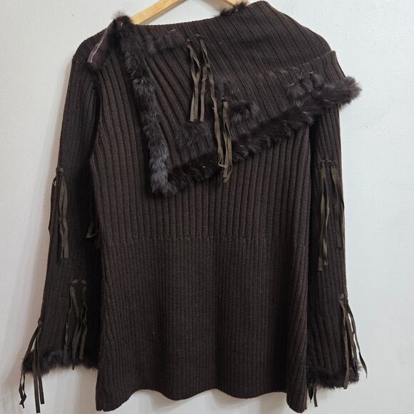 Ruby Cho Womens Vtg Y2K Fairy Grunge Wool Blend Fringe Faux Fur Trim Sweater S - Picture 6 of 10